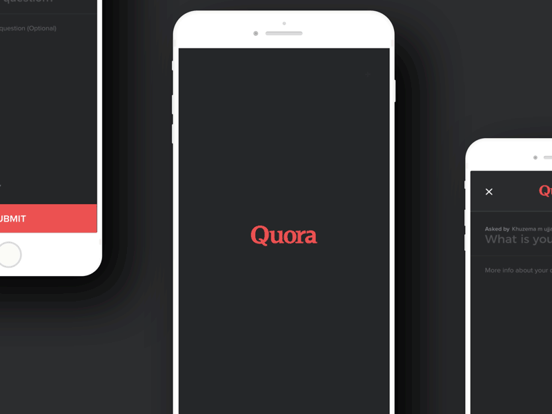 Quora App Dark Ui - Ask A Question android animation clean concept dark interaction khuzema minimal mobile quora red ui
