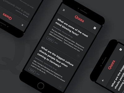 Quora App Dark Ui - Answers Feed app concept dark ios khuzema nightmode quora red redesign social ui ux