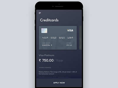 Mobile Banking - Cards List card credit dark debit interface khuzema minimal security simplicity ui usability ux