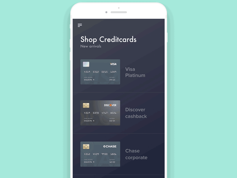 Mobile Banking - Cards List Interaction