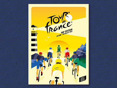 TOUR DE FRANCE 2021 brittany cycle cycling cyclist france headlight illustration jersey loop montains nature poster poster art sea sun sunset tdf2021 tdf2021 tour de france yellow yellow jersey