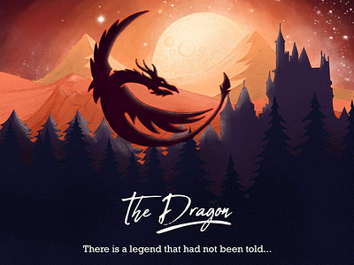 The Dragon castle digitally dragon hand drawn illustrated ipad pro moon mountains music orange power procreate