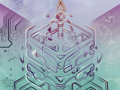 Cover artwork, available. circuit board cube illustration line