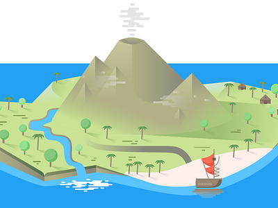 Indotrail - hidden archipelago illustration island landscape palms volcano waterfall