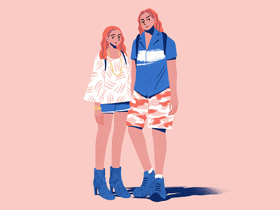Couple character color design flat illustration procreate summer