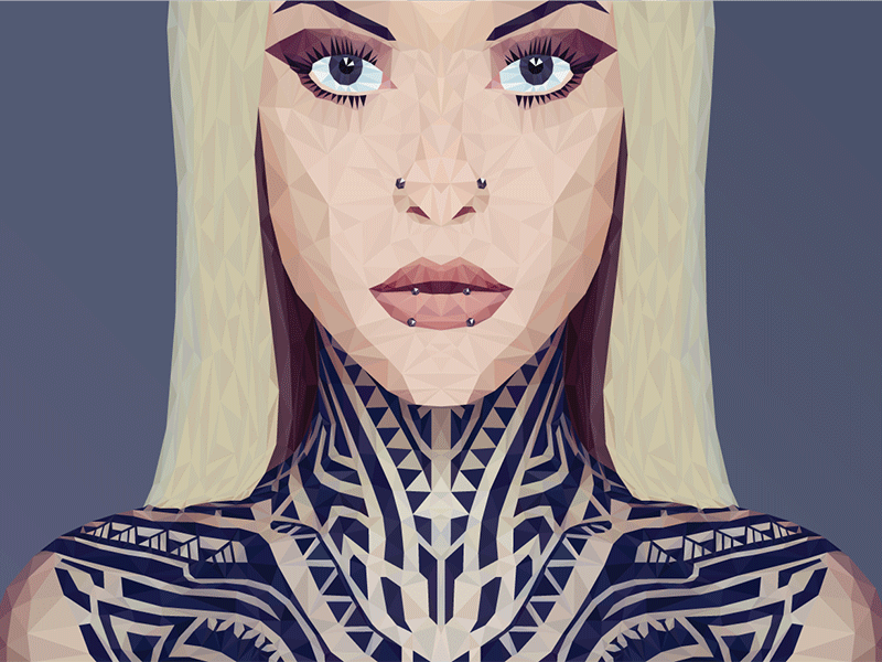Teya Salat close up design face facets geometry girl graphic low poly polygonal tattoo vector