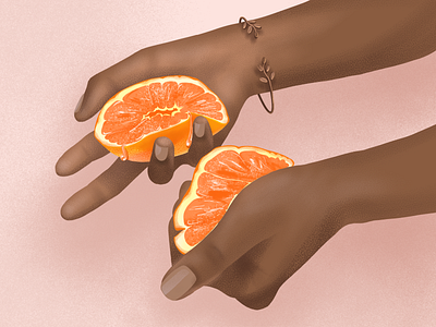 When you're squeezed, what's inside is what comes out. fruit hand hands illustration juice nails orange procreate quote squeeze stipple truth