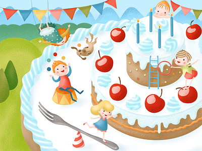 Playground cake character child circus illustration kid play playful playground tree