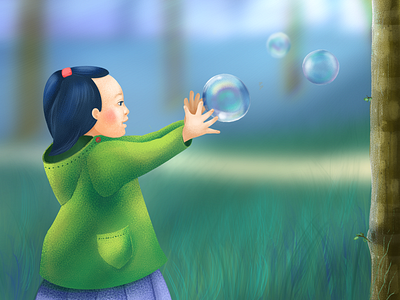 Bubbles bubble character child game grass illustration kid park play procreate tree