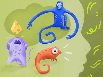 3 animals in our mind animals child educational illustration kid lizard meditation mind mindfulness monkey mouse resilience