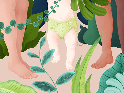 Mindfully Green Family baby ecology family feet footprint green jungle kid leafs mom nappies nature plants procreate reusable sustainability walk