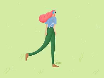Passeggiata Mindful girl grass green illustration mindfulness nature walk walking