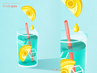 Fresh eyes bubuset fresh glass ice illustration juice lemon straw water