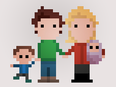 Pixel family 8bit baby baptism family girlfriend illustration kid low pixel