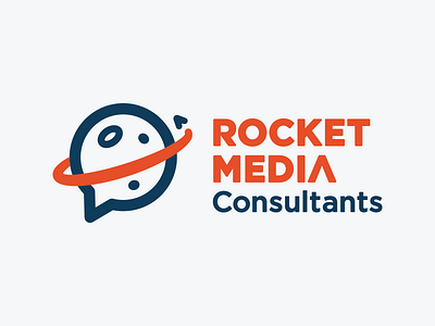 Rocket Media Consultants branding bubble consultant logo mark media orbit planet rocket space speech talk