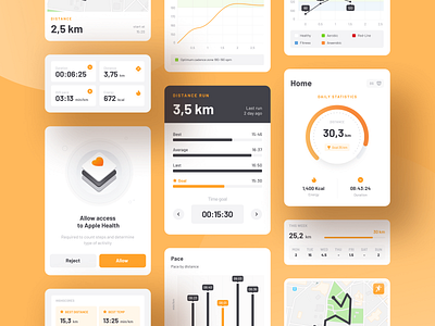 Running tracker ui elements - BeMove app cards cards ui chart dashboard mobile design mobile ui stats training