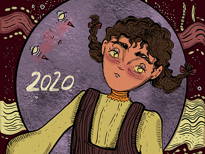 Happy new year 2020 cute digitalart fantasy illustration illustrator magical moon vintage whimsical