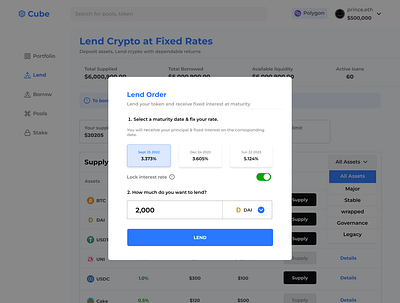 Cube - Lending Protocol Flow. apy blockchain crypto defi smart money supply web3