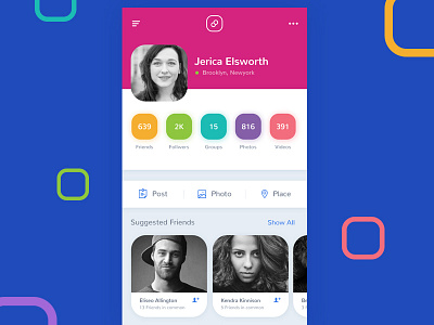 Social Network App - Concept app colorful facebook friends mobile modern network social twitter ui ux