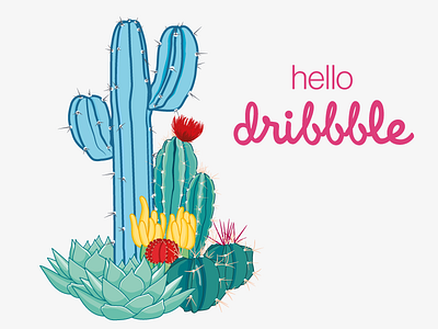 Hello, Dribbblers cactus hello dribbble illüstration