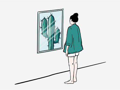 Reflection cactus girl illustration mirror plants woman