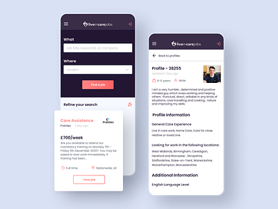 Live in care jobs app app product ui ux