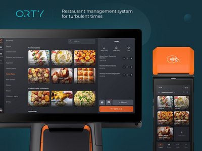ORTY - Restaurant management system app crm delivery food kiosk kitchen pos qms self service ui ux