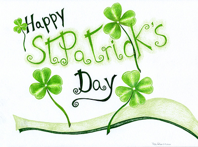 Happy St Patrick s Day clover coloredpencil fourwindsgraphics hand drawn illustration stpatricksday