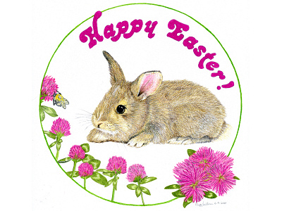 Easter Rabbit 2020 bee clover coloredpencil design easter bunny fourwindsgraphics hand drawn illustration rabbit