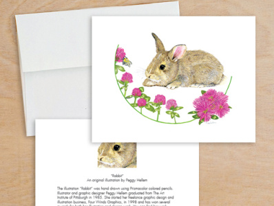 Rabbit Card & Bookmark bunnies bunny coloredpencil easter fourwindsgraphics hand drawn illustration rabbit spring
