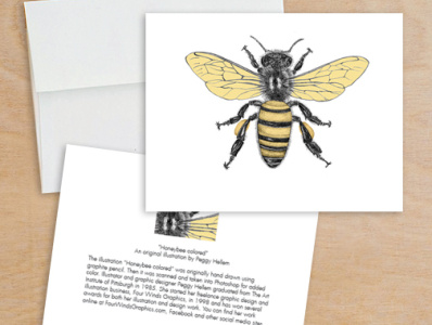 Honeybee Notecards and Bookmarks bees fourwindsgraphics graphite hand drawn honeybee illustration