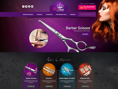 Pecoshore Dribbble barber scissor beauty instruments eyebrow tweezers logo design ui design website interface design