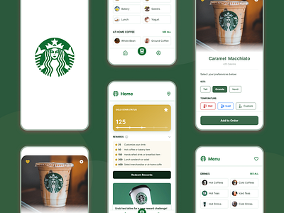 Starbucks — Redesign Mobile App app app design appdesign clean coffee customizable design drink food interface menu order ordering points redeem redesign rewards starbucks ui ux