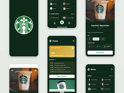 Starbucks — Redesign Mobile App app app design application clean coffee design drink food gold interface menu order points product product design rewards starbucks stars ui ux