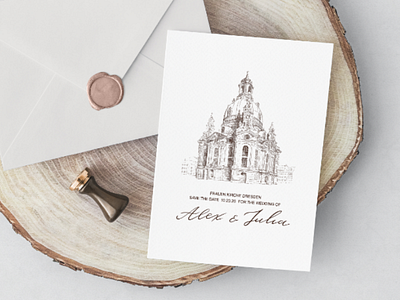 Wedding invitation with Fraukirchen Church in Dresden art calligraphy church dresden germany illustration invitation lettering place sketch typography vector venue wedding