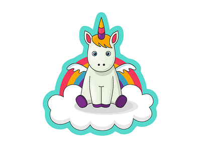 Unicorn sticker art cartoon children cute fairytale illustration magic sticker unicorn vector