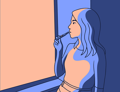 Insomnia - smoking girl alone art design e cigarette girl hand draw illustration insomnia loneliness night smoking vector