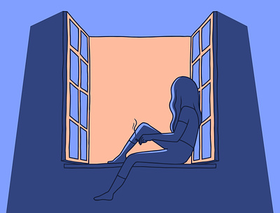 Insomnia - smoking girl on windowsill alone art design girl hand drawn illustration insomnia loneliness smoking vector windows