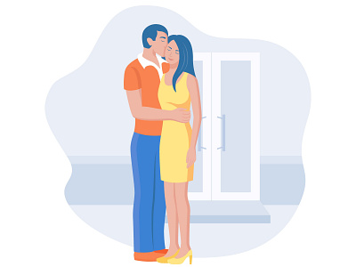 First kiss art couple design illustration kiss love meeting passion randevous ui ux vector