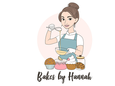 Logo for baking business art bakery branding cake cartoon design girl illustration logo portrait vector