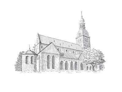 Riga Dome Cathedral architecture art building cathedral christianity church dome drawing europe european historical illustration latvia old pencil religion riga roof sketch tower