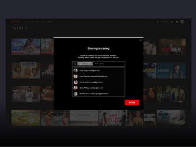 Sharing "My List" On Netflix 🎬📨 concept netflix send to share sharing web app web design webdesign