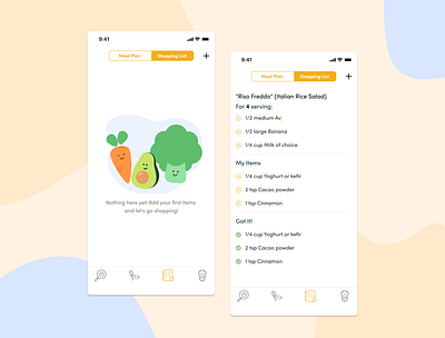 Are you ready to go food shopping? 🥦🥕🥑 client work cute empty state emptystate food food app food illustration food shop freelance design freelancer illustration ios app design ios apps list lists minimalist mobile app mobile design recipe app shopping list