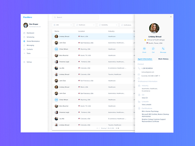 Employee data table view + profile card