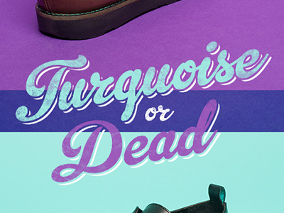 Turquoise or Dead leather marketing promo red or dead schuh shoes stitching texture type typography