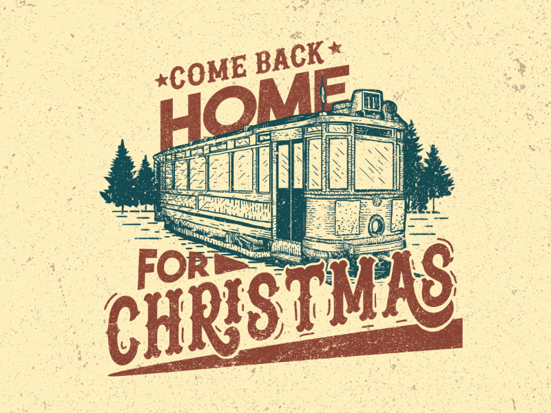 Come back home family holidays love christmas graphic design train vintage illustration