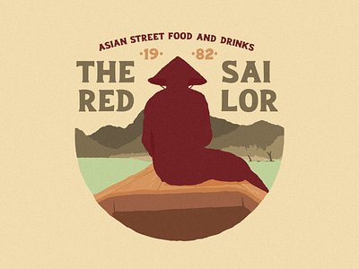 The red sailor Logo asian food flat design graphic design graphic designer illustration illustrator red sailor vintage logo