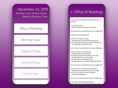 Breviary App UI Mockup app app design catholic christian design elegant flat gradient light modern simple ui ux writing