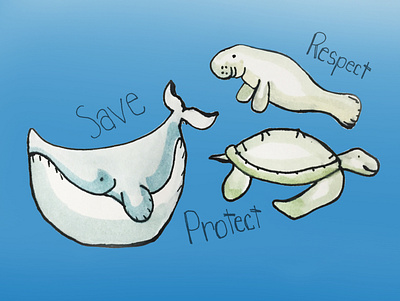 Ocean Animals Watercolor activism digital art illustration logo ocean animals save the earth sketch watercolor painting wildlife