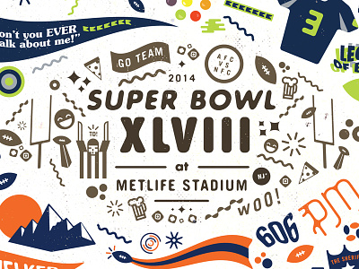Super Bowl XLVIII broncos denver football illustration seahawks seattle super bowl xlviii